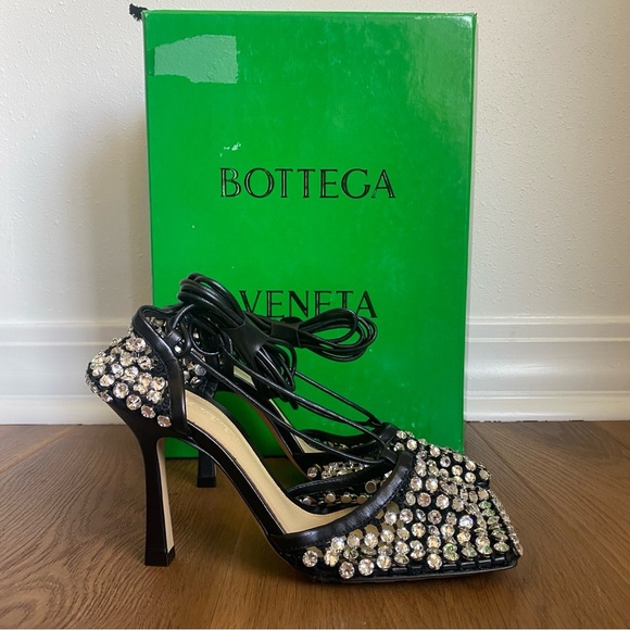 Bottega‎ Veneta Sparkle Stretch Lace-Up Sandal Heels Black 35.5/5.5 - Picture 2 of 10
